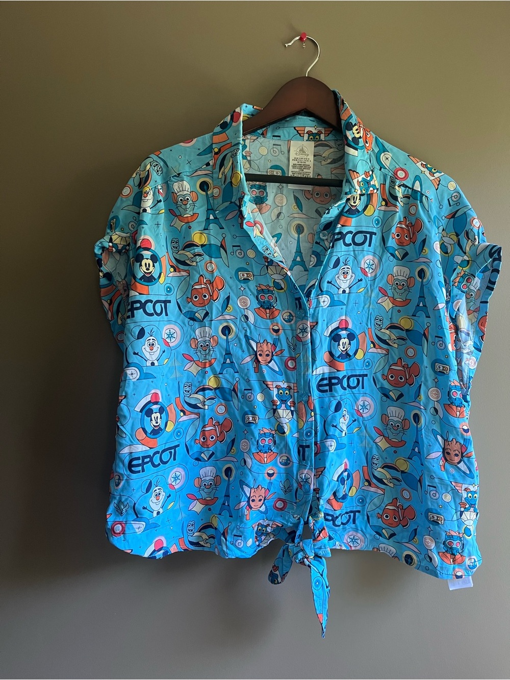Disney Blue EPCOT Character Tie-Front Button-Up Shirt 1X plus size
